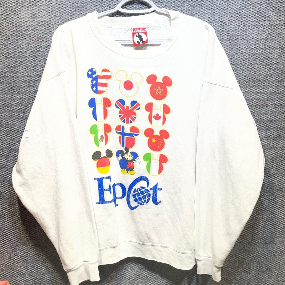 Vintage‎ Mickey Inc Epcot World Showcase Sweatshirt White XL Flags Made in USA
